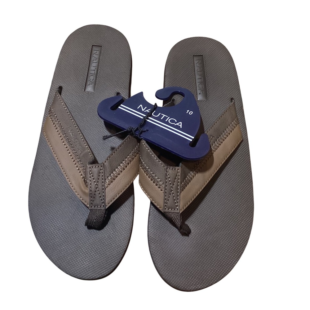 Nautica Men's Brown Flip Flops Sandals Size 10 Summer Beach‎ Pool - NWT